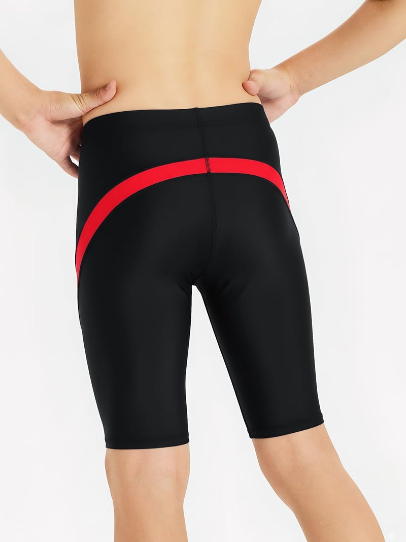 DEVOROPA Boys' Swim Jammers Youth Competitive Swim Team Suit Quick Dry Athletic Swimming Shorts UPF 50+ Black/Red L - Image 3